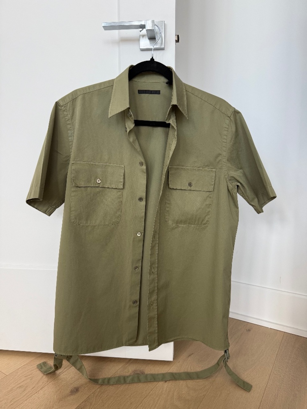 Helmut Lang Olive Green Short Sleeve Button Shirt XS